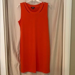 red shift dress with cutout neck